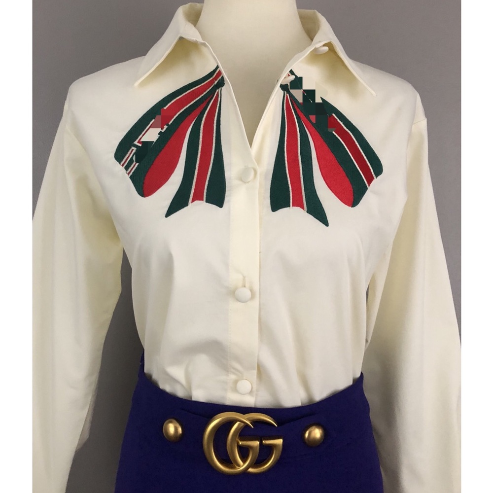 White poplin dress shirt with trompe l’oiel bow